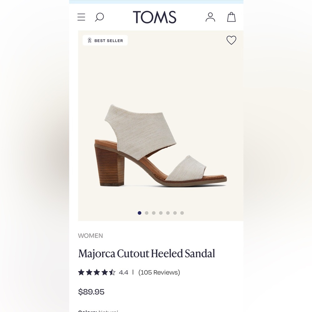 Toms Majorca cutout sandal. Size 9.5.  New with tags